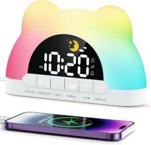 Reveil Enfant Educatif Jour/Nuit, Horloge Sommeil Bébé avec Affichage Soleil & Lune,Veille