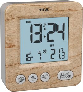 TFA Dostmann Réveil Radio-piloté numérique Aspect Bois, 60.2567, Horloge Radio-pilotée, ré