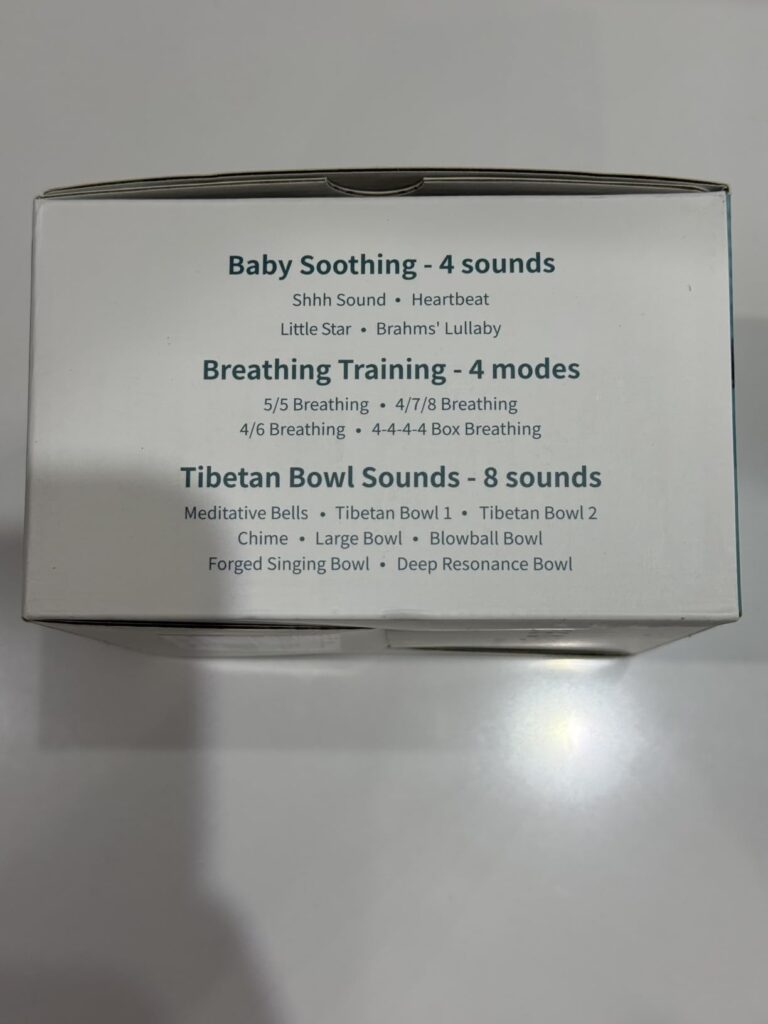 Flanc de l'emballage avec les sons pour bébés et les sons tibétains.