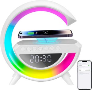 Lampe de Charge Sans Fil avec Enceinte Bluetooth, Lampe 5-en-1 Multifonctionnelle avec Vei