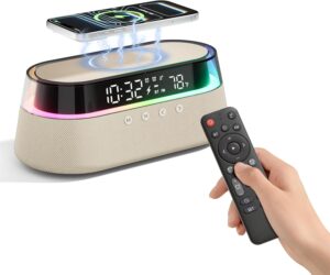 Enceinte Bluetooth Radio Double Réveil Chargeur Induction avec Télécommande
