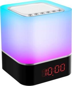 Enceinte Bluetooth Reveil Veilleuse, Lampe de Chevet à Bruit Blanc Bebe, Haut Parleur Blue