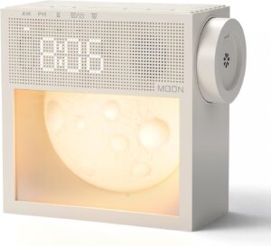 Réveil et lampe lune, veilleuse à 3 niveaux de luminosité, lampe de chevet avec lumière du