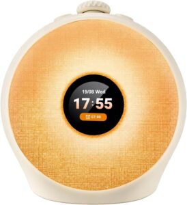 Réveil Lumineux Simulateur d'Aube, Reveil Matin avec 4 Alarmes, Lampe de Chevet 20 Sons Na