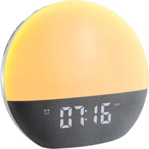 Réveil Lumineux avec Simulation d'Aube et Crépuscule, Enceinte Bluetooth et Radio FM, 20 B